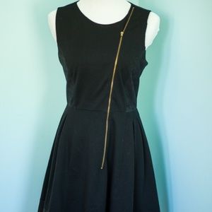 Black Asymmetrical Zipper Dress with PU Panels